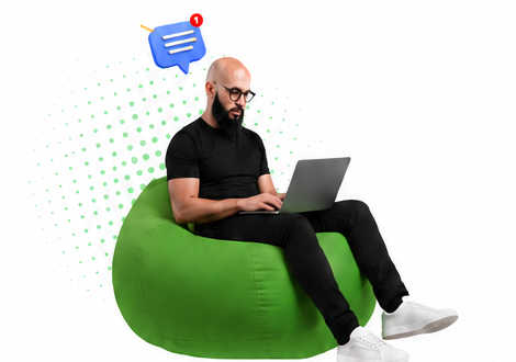 Entrepreneur Backstage sur un pouf vert